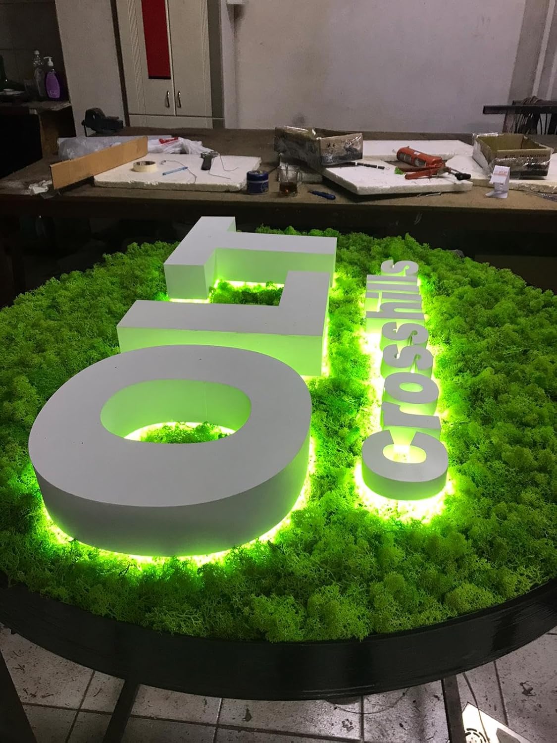 Moss Wall Art, Sign Customize, Barber Shop Led Light, Circle Lighted Wall 3D Letters, Teen Aesthetic Wall Text, Moss Wall With Logo, Round Wall Picture, Workshop Signage (60 Inch)