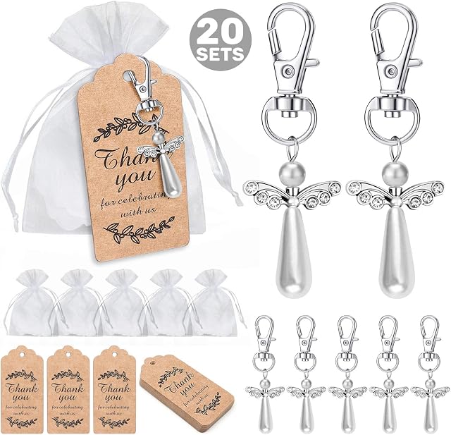 iZoeL Thank You Gift Angel Keychains Wedding Favors Guardian Angel Guest Return Gifts for Christening Baby Shower Birthday Giveaway -Thank You to Carers NHS Staff Nurse Doctor Teacher Gifts - 20pcs