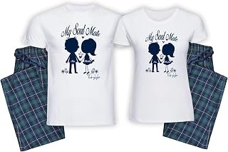 His and Hers Personalised Soul Mate Wedding Anniversary Valentines Gift Present Husband and Wife Couples Set Matching Original Design Pyjamas PJ's Red or Green Tartan