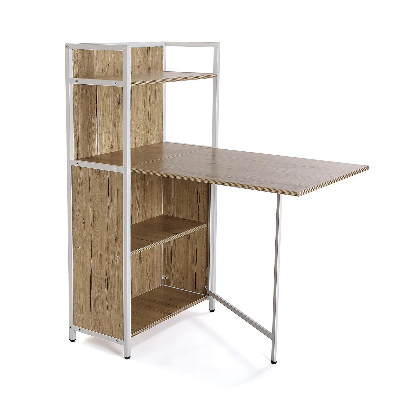 Versa Blumenau Esstisch mit Regal für Küche, Terrasse, Garten oder Esszimmer, Klappbare Arbeitsplatte, Maßnahmen (H x L x B) 120 x 30 x 62 cm, Holz, PVC und Metall, Farbe: Braun und Weiß