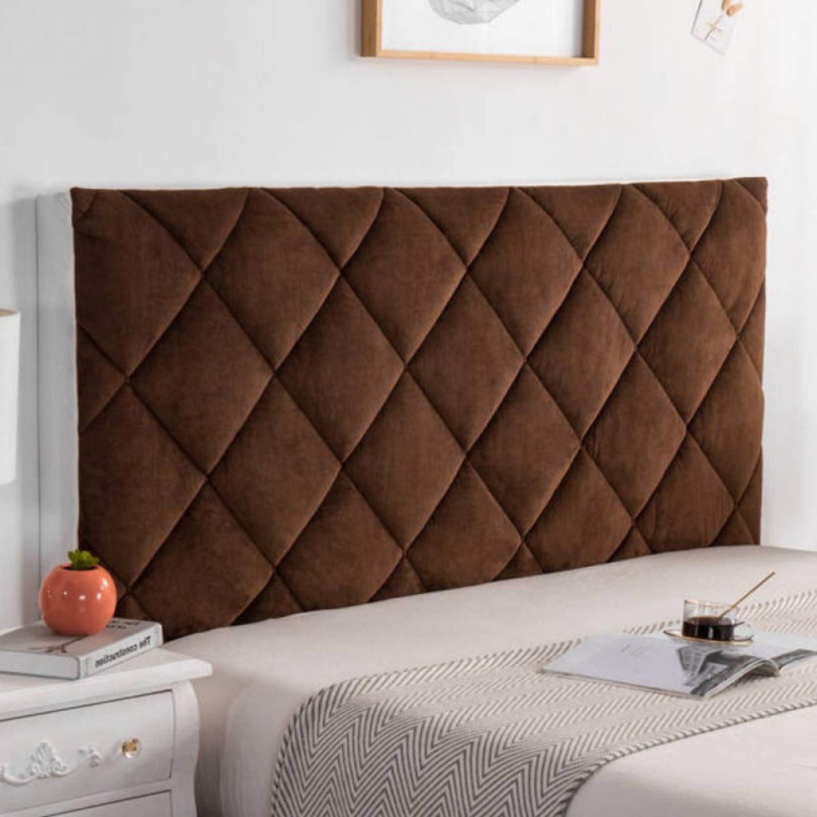 SetSailW Bed Headboard Cover Stretch Protector Bed Headboards Slipcover White Velvet Bedroom Decoration Dustproof Headboards Covers Single Double King Super King,Brown-160cm