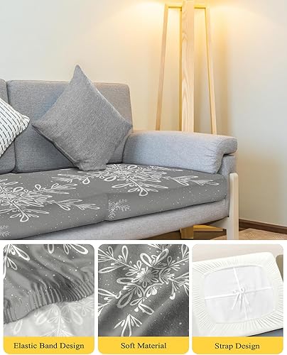 Miniatura 4 de Prime Leader Fundas de cojín para sofá, fundas elásticas para sofá, diseño de copos de nieve grises de Navidad, fundas protectoras de muebles para