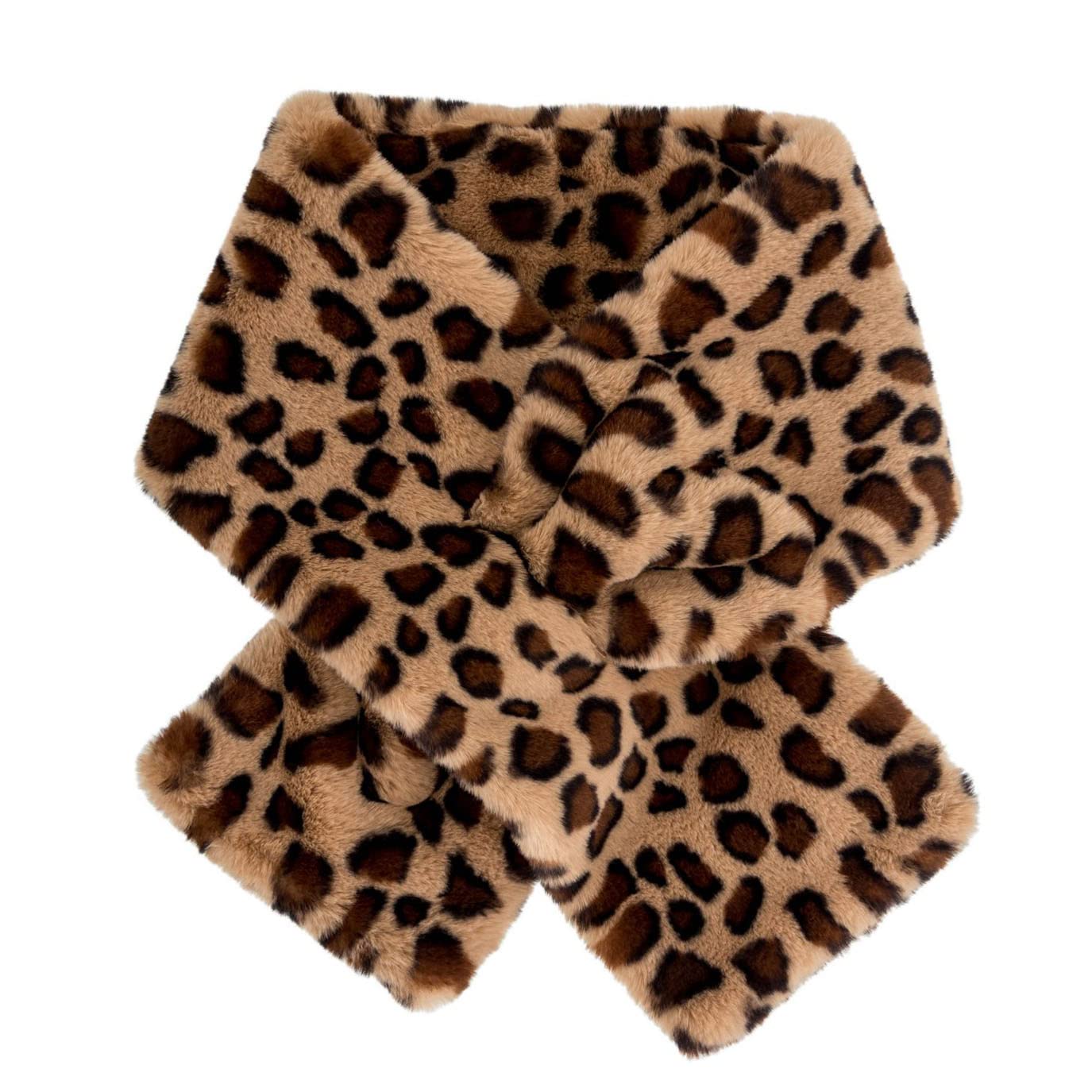 Alex.MaxAlex Max Womens Leopard Print Plush Faux Fur Pull Through Scarf