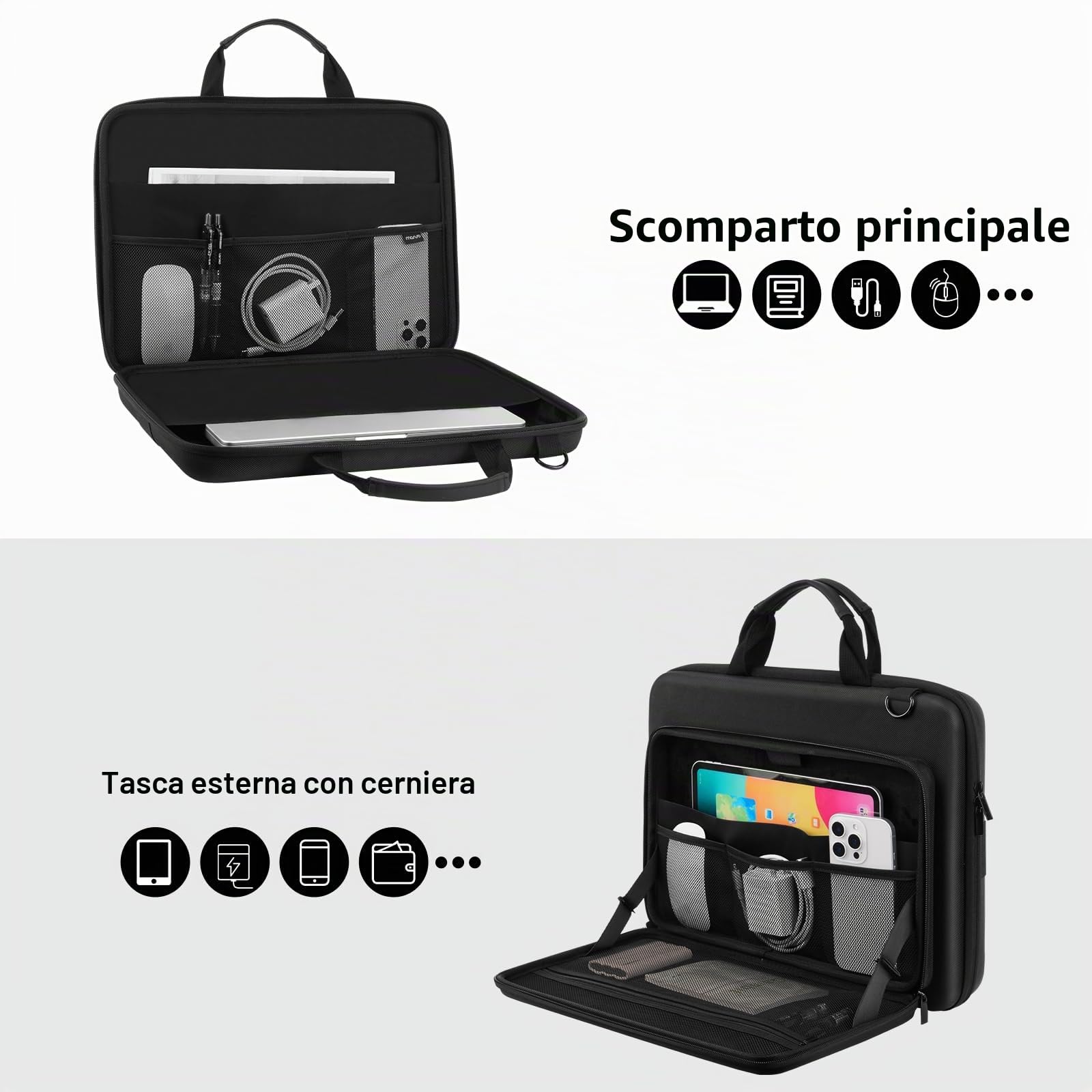 MOSISO Custodia Rigida Laptop Uomo Donna 15-16 pollici Borsa Computer | con Cuciture Geometric Compatibile con Macbook HP Dell Lenovo Asus,15.6'' Borsa Laptop con Tasca Front Raised&Tracolla,Nero