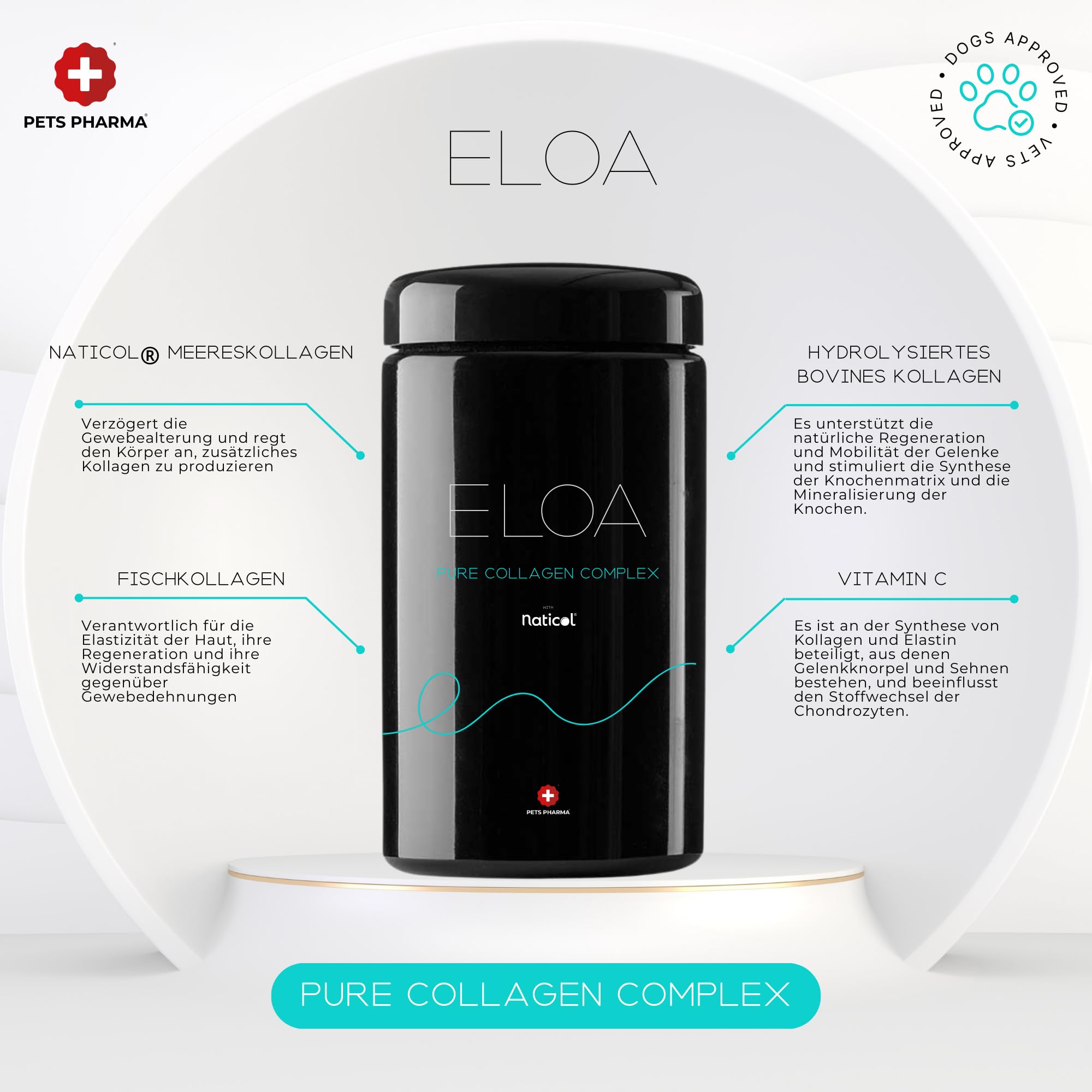 ELOA Pure Collagen Complex, Nahrungsergänzungsmittel für Hunde, Hydrolysiertes Rind- und Fischkollagen, Moleküle 2, 3 und 5 kDa, Unterstützung für Haut, Knochen und Knorpel
