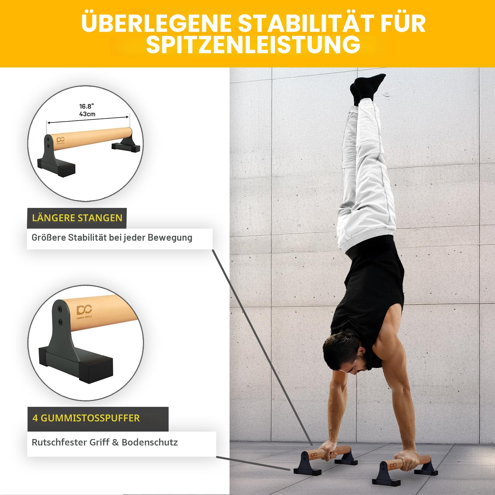 Double Circle Parallettes Liegestützgriffe mit Holzgriffen - Calisthenics Equipment - Rutschfeste Barren für Calisthenics Griffe