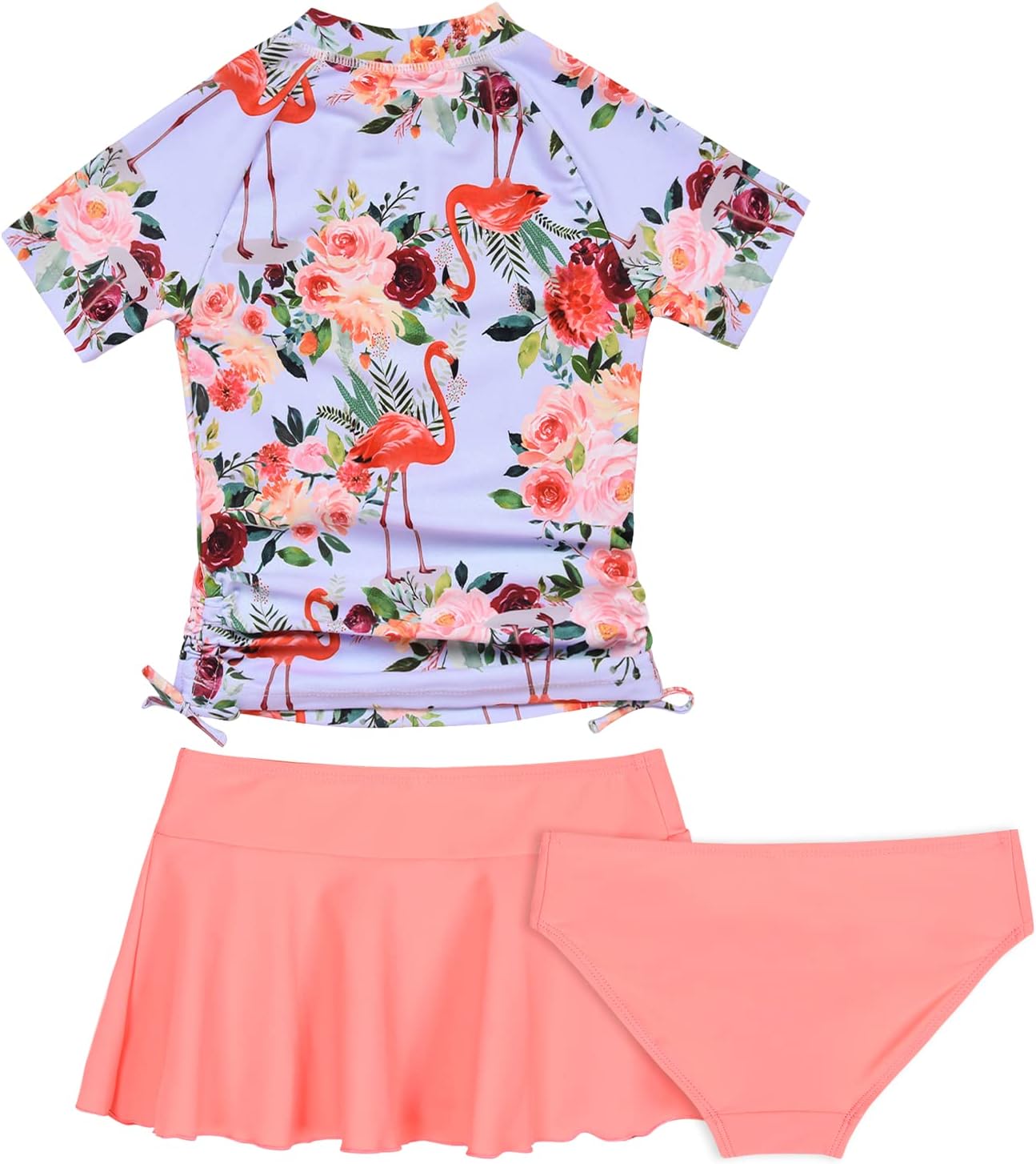 Cadocado Girls Swimsuit Rash Guard Girls' Swimwear Short Sleeve Bathing Suit 3 Pieces Kids Floral Swim Set with Skirt - Image 2