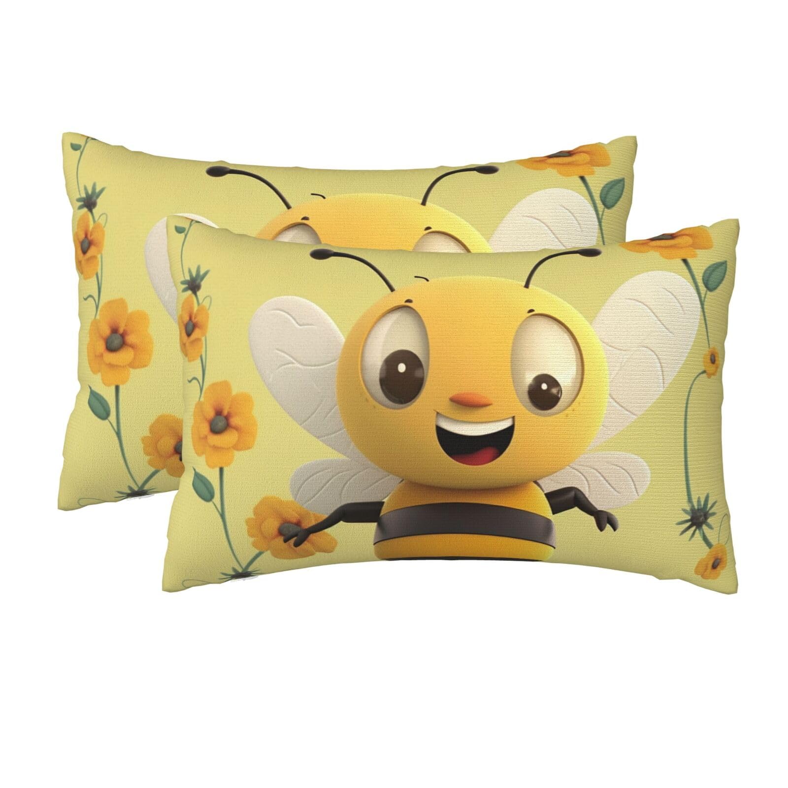 2 Pack Queen Size Pillow Cases for Hair and Skin Soft Breathable Pillow Case Covers with Hidden Zipper Happy bee Pillowcase 20x30 Inches Pillow Cover for Sleeping Gift