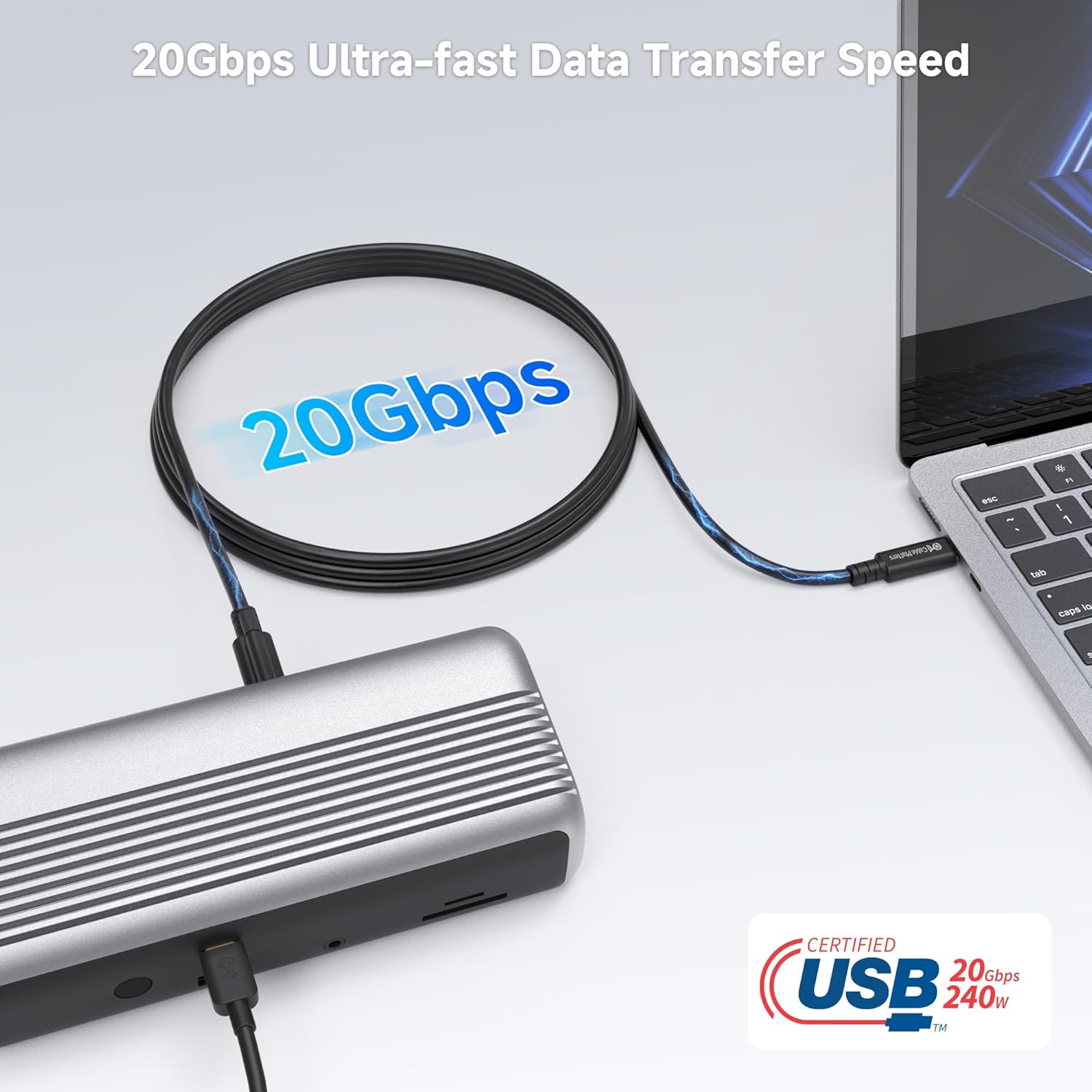 Cable Matters [USB-IF Certified] 20Gbps USB4 Cable with Top Screw Lock 6.6ft, Up to [8K@30Hz / 4K@120Hz Video, 240W Charging, 20Gbps Data Transfer] USB C Cable with Screw Lock/USBC Locking Cord