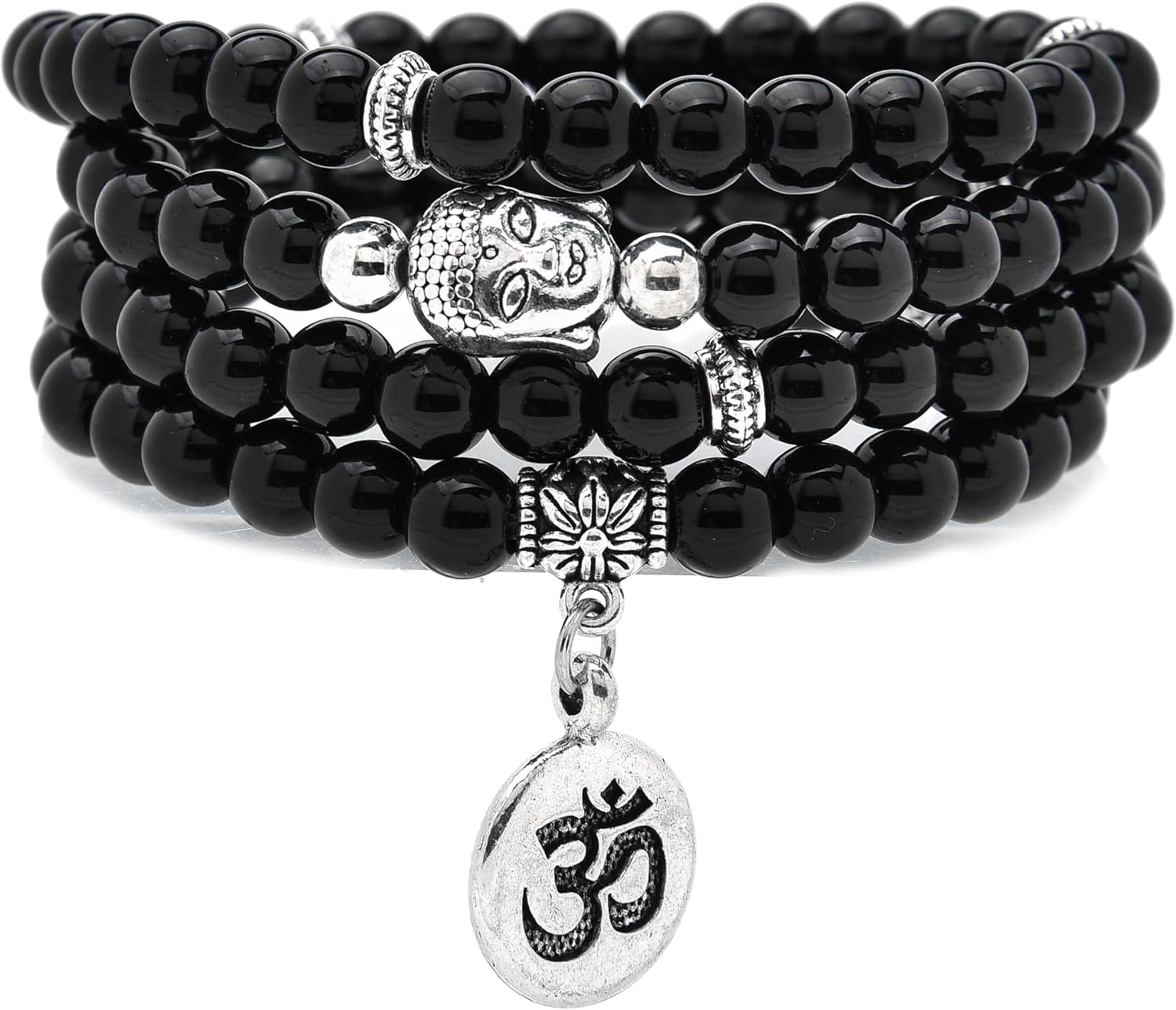 Japa Mala Beads 108 Bracelet, Buddha Charm Necklace with OM Yoga Symbol Charm for Men or Women