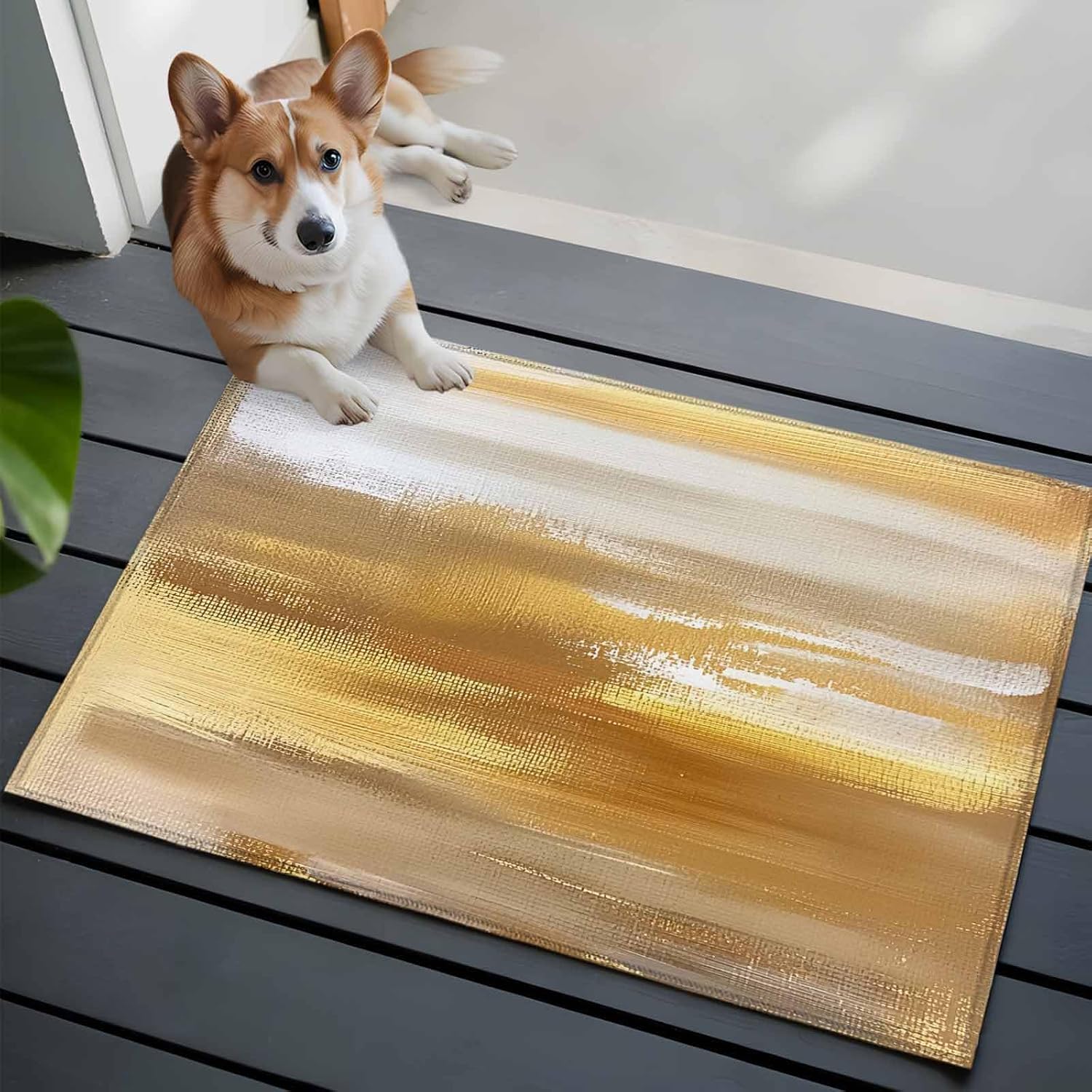 Bathroom Rugs 2x3 Ft, Yellow Beige Non Slip Area Rugs for Kitchen Bedroom Entryway, Modern Oil Painting Abstract Art Washable Carpet Runner Rug Floor Mats for Bedroom Home Decor