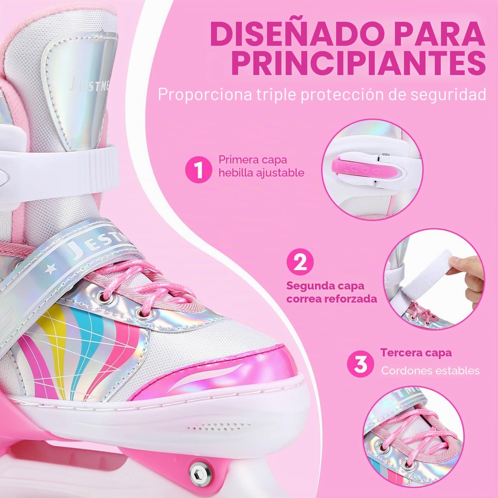 Patines para Niñas Patines 4 Ruedas Roller Quad Ajustables con Ruedas Luminosas para Niñas y Principiantes