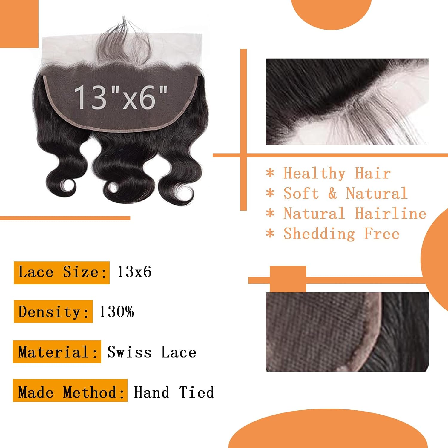 13x6 Transparent Lace Frontal 14 Inch 12A Brazilian Body Wave Frontal Closure Human Hair 100% Unprocessed Virgin Ear to Ear Lace Closure Human Hair Pre Plucked with Baby Hair Natural Black