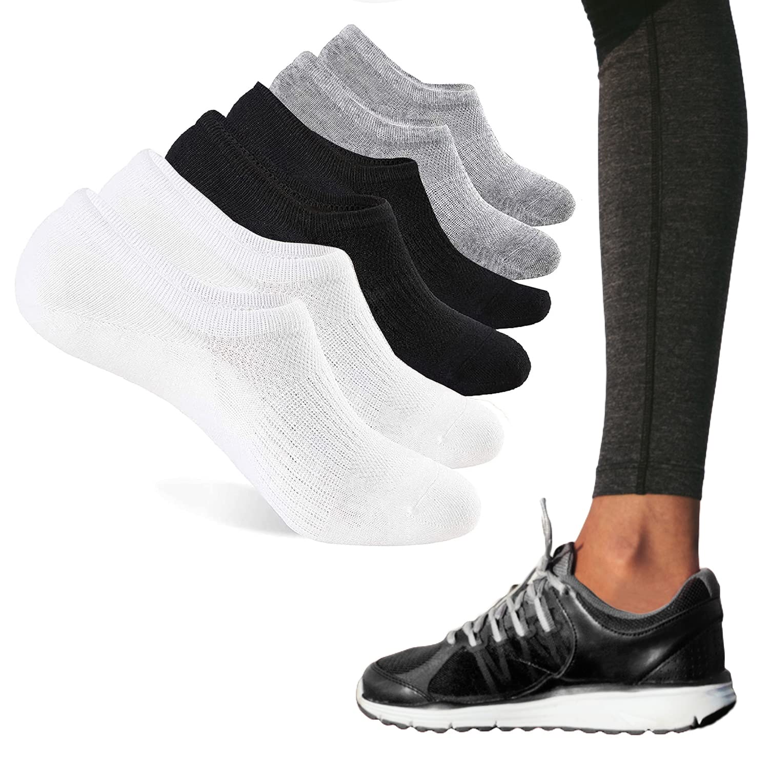 SC ProductsPremium 6 Pairs of Cotton Invisible Socks for Women | Casual No Show Ladies Socks with Soft Anti-Slip Grip | Comfortable & Invisible Liner Trainer Socks Womens 4-7 UK