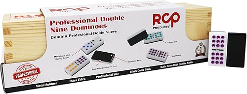 RCP PRODUCTS Juego de dominó de doble 9 colores, caja de madera doble de 9 colores, juego de 55