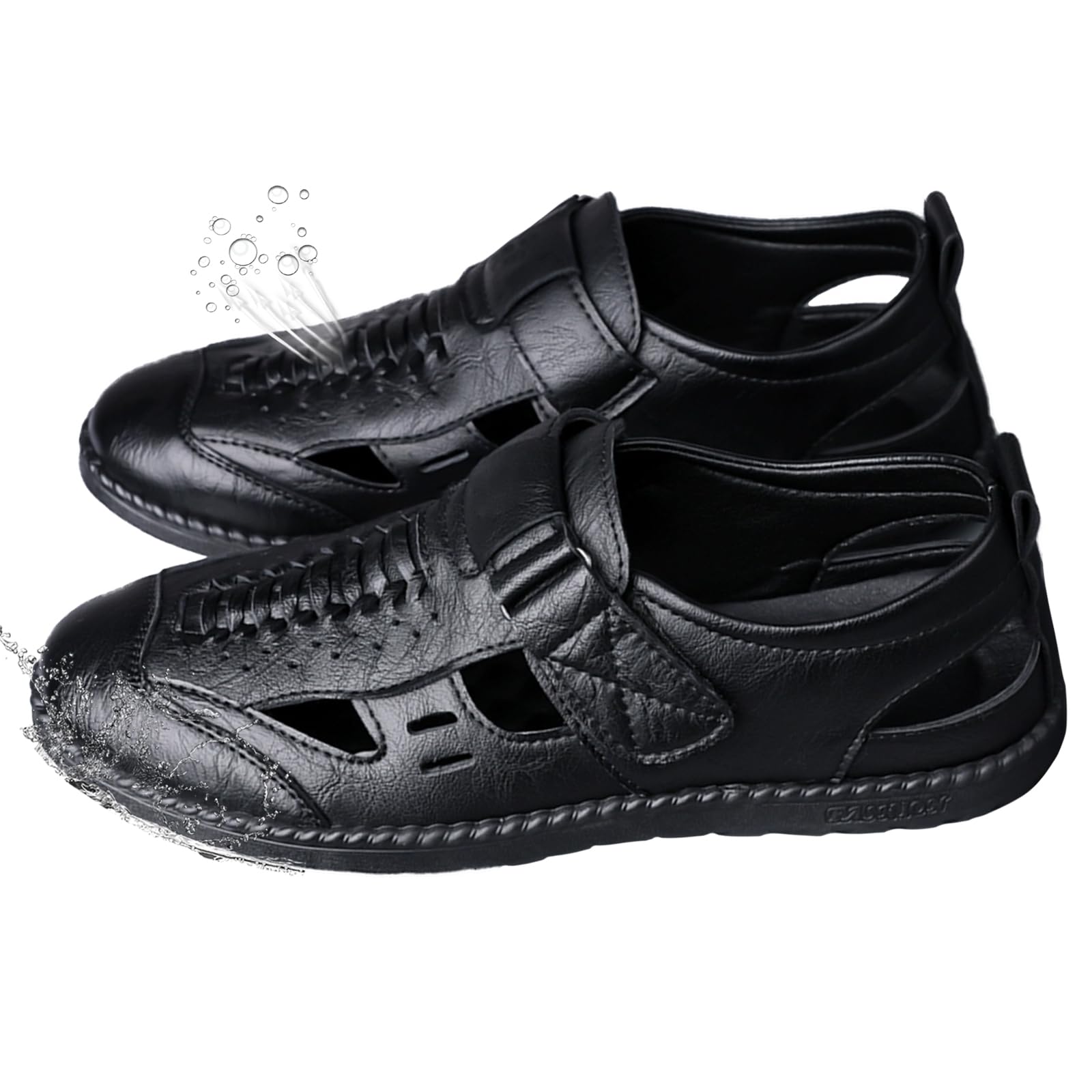 Uomo Sandali Pelle Leggero Traspirante Regolabile Estivi Punta Chiusa Sandali Sportivi Antiscivolo Comodo Scarpe da Passeggiata per Spiaggia Casa