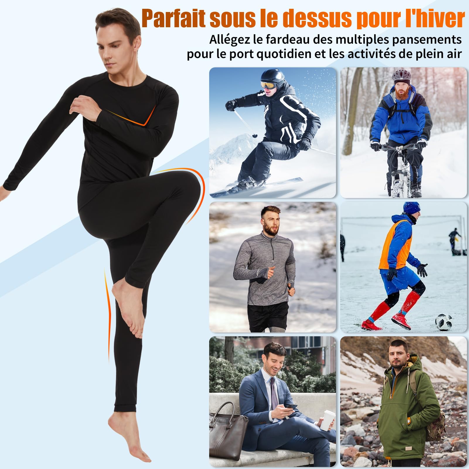 Kiiwah Haut Thermique Homme Maillot de Corps à Manches Tee Shirt Manche Longue sous-Respirante sous Vetement Thermique Chauds