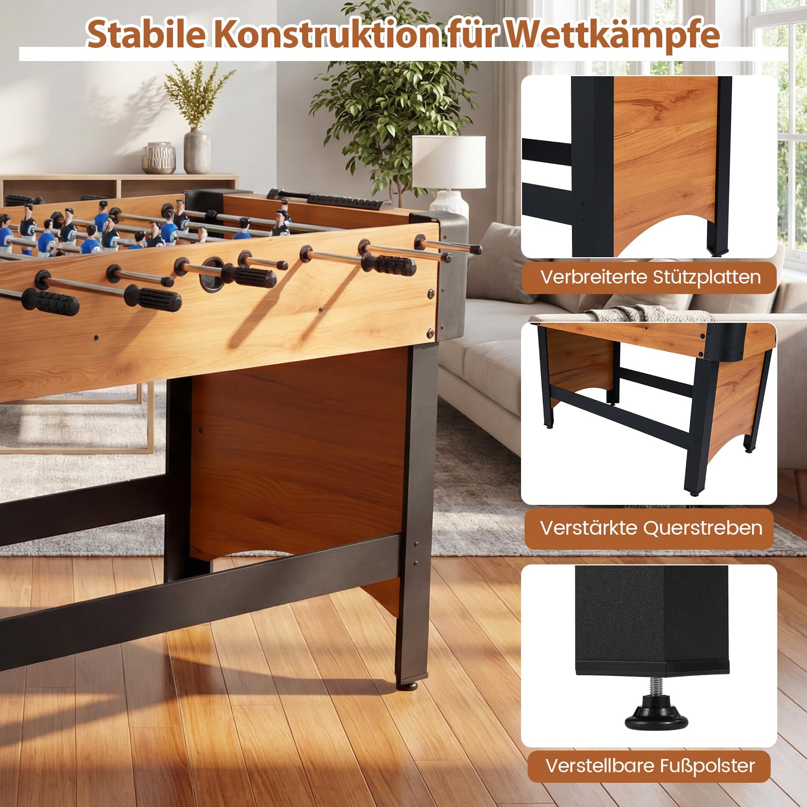 COSTWAY Tischkicker Kinder, Kickertisch mit 22 Spielern & 2 Bällen, Profi Tischfussball Komplett Set aus Holz, Fußballtisch für Kinder & Erwachsene, 119 x 108 x 79 cm
