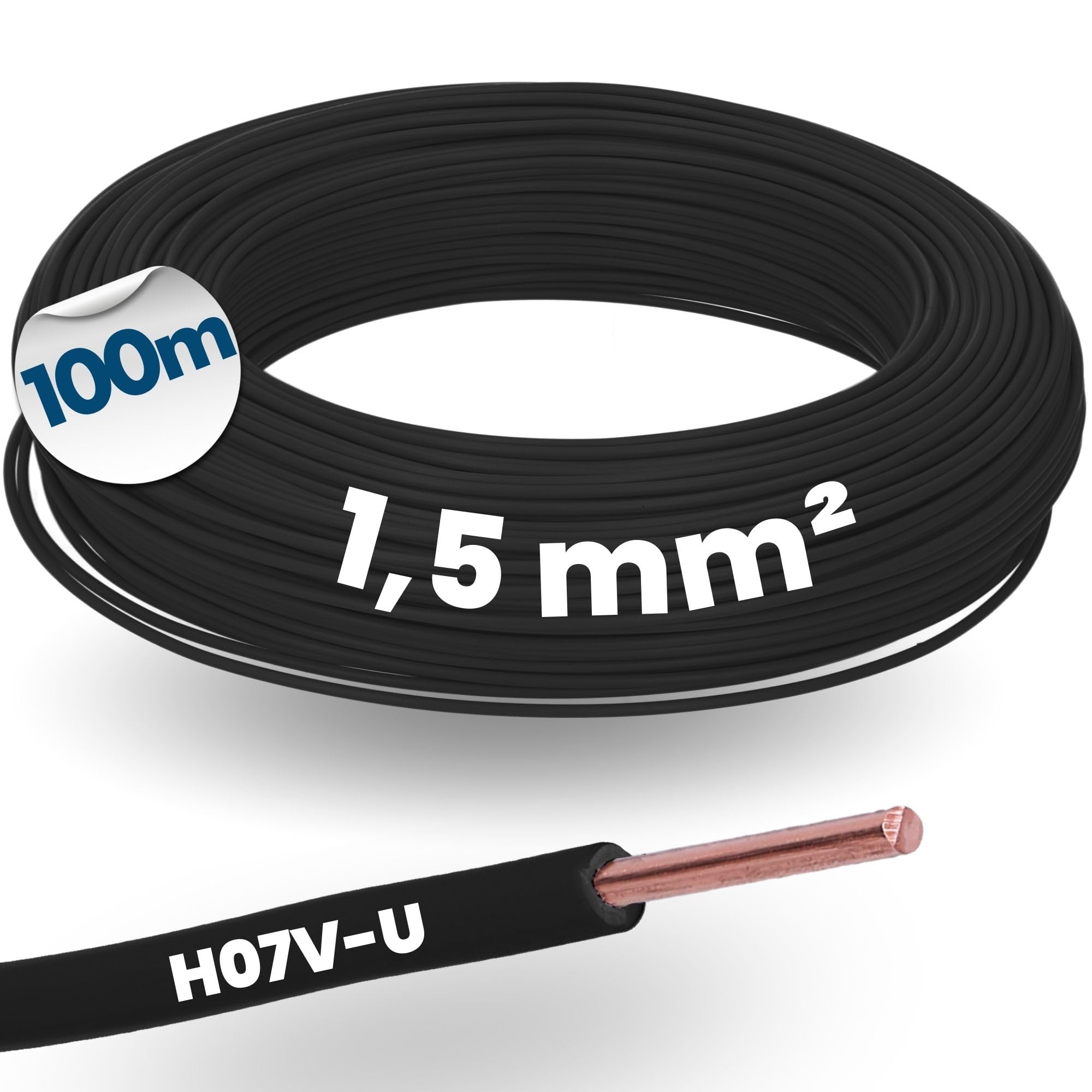 Kalitec 100m H07V-U 1x1,5 mm² Schwarz - Starre Einzelader Litze