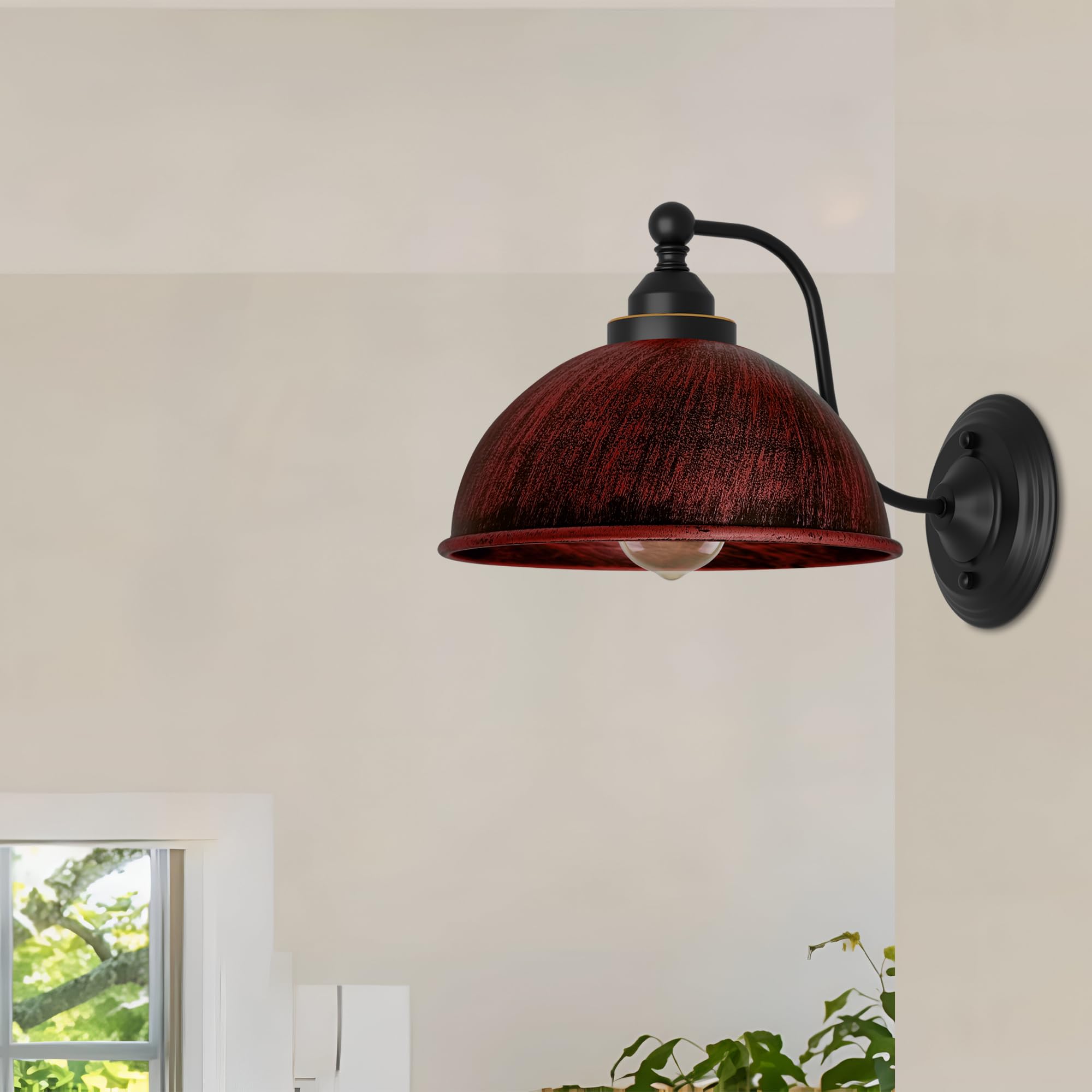 Vintage Industrial Wall Sconce,Rustic Red Metal Barn Light Fixture with E27 Base, Retro Wall-Mounted Lamp for Bedroom, Living Room, Kitchen – Easy Installation & Space-Saving Design (rustic red)