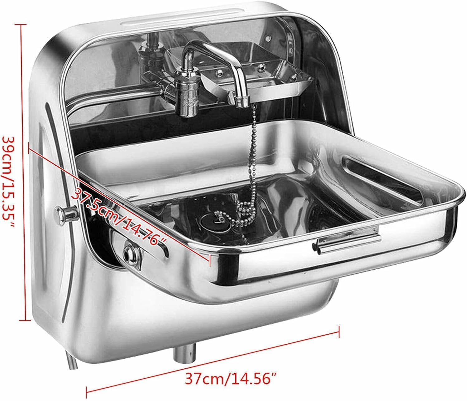 RV Sink, Square Single Bowl Sink Stainless Steel Folding Sink with Curved Faucet Multifunctional Hand Wash Basin for Bars, Food Trucks,