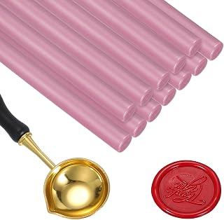 sourcing map Paquete de 12 barras de pistola de pegamento de cera con cuchara de fusión de cera, adecuadas para sellos, cartas, sobres, invitaciones de boda, embalaje de regalo, color rosa rojizo
