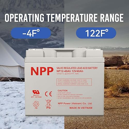 Miniatura 6 de NPP NP12-40Ah (2 piezas) 12V 40Ah 12Volt AGM SLA recargable batería de plomo ácido sellada con terminales estilo botón