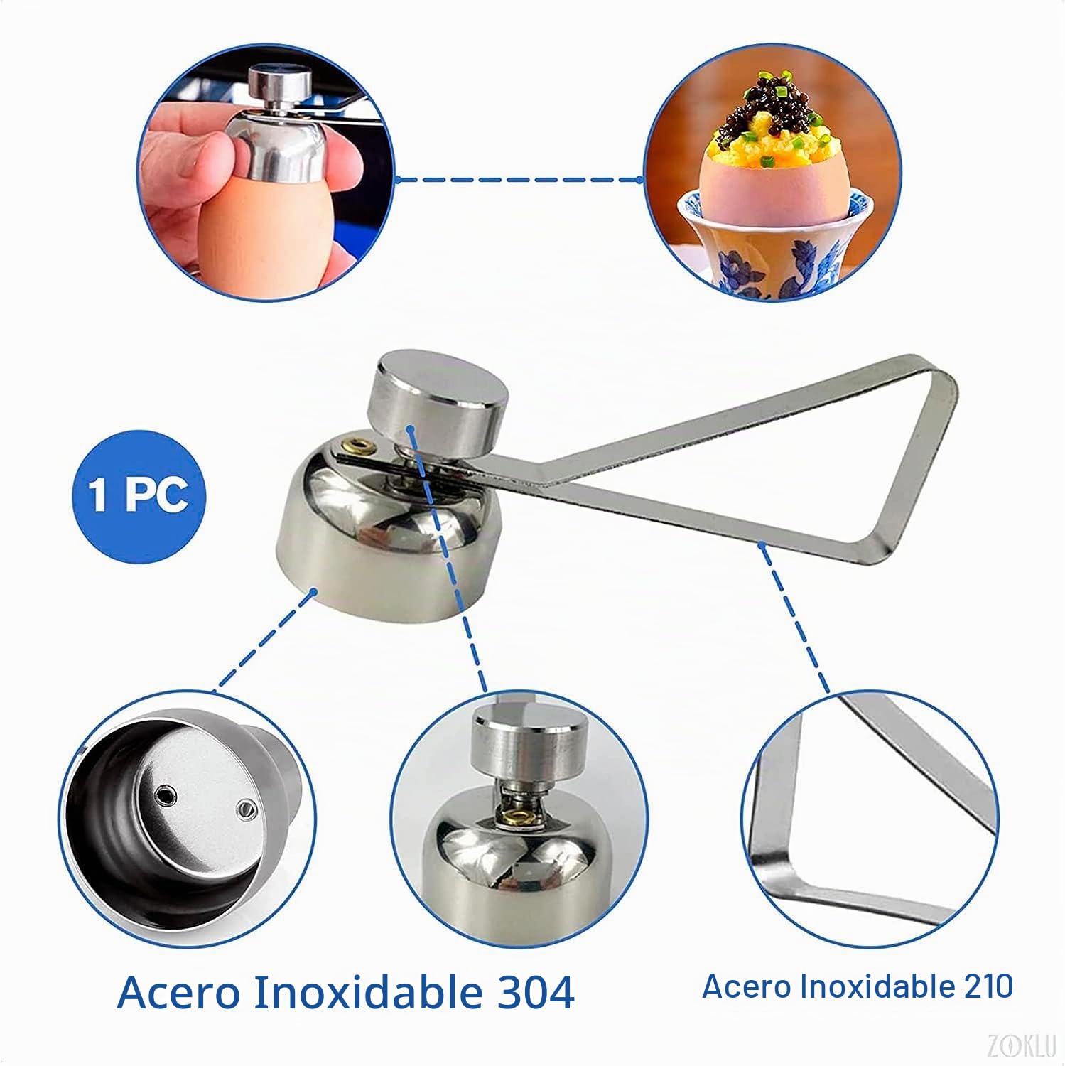 Abridor de conchas de acero inoxidable, cortador de huevos manual, separador para huevos duros y suaves