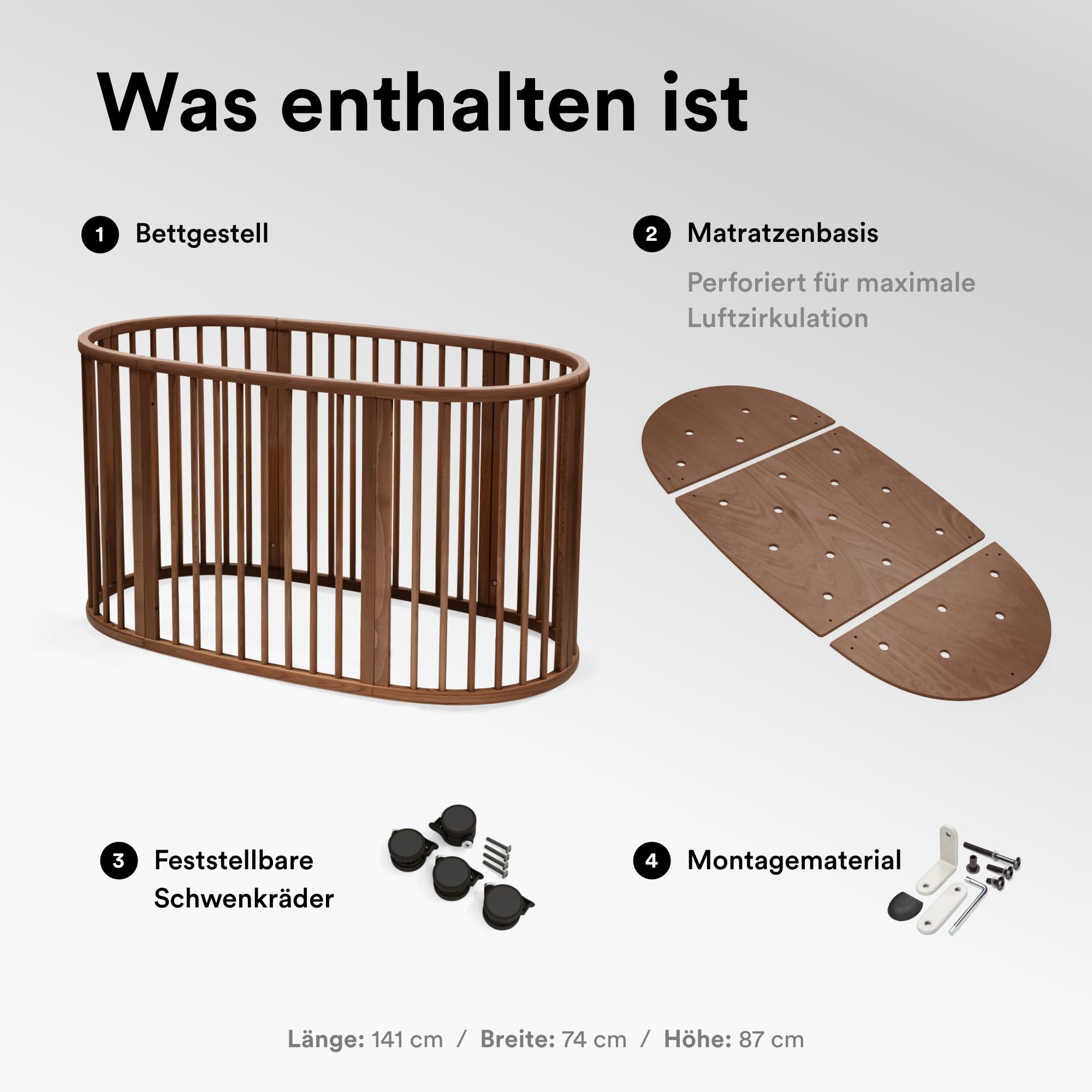 Stokke Sleepi Bett V3, Warm Brown – für 0-5-Jährige geeignet – verstellbar, stylish & flexibel – Stabiler Rahmen aus Buchenholz