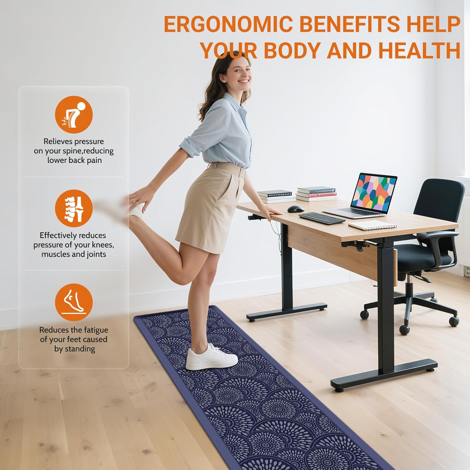 Mattitude Kitchen Mat, 17.3x60in Heavy Duty Ergonomic Comfort Foam Standing Desk Mat, Waterproof Non-Slip Standing Mats and Rugs for Kitchen, Office, Laundry, Blue