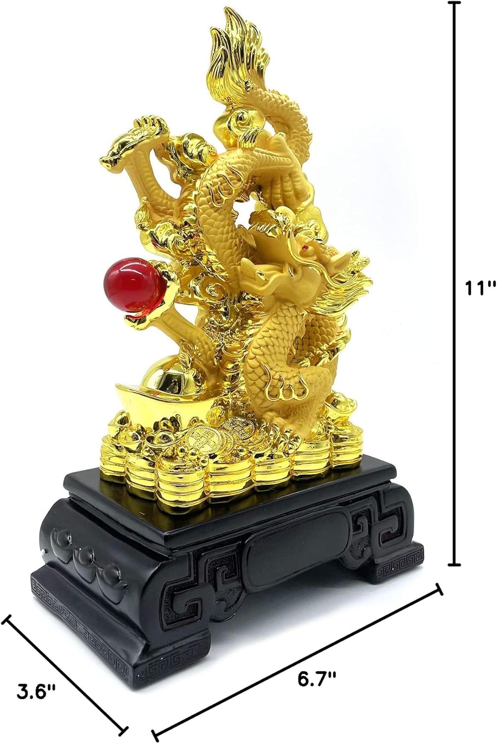 FUNSXBUG 11 Inch Chinese Feng Shui Dragon Statue Sculpture Figurines Feng Shui Decor Home Office Decoration Tabletop Decor Ornaments Good Lucky Gifts