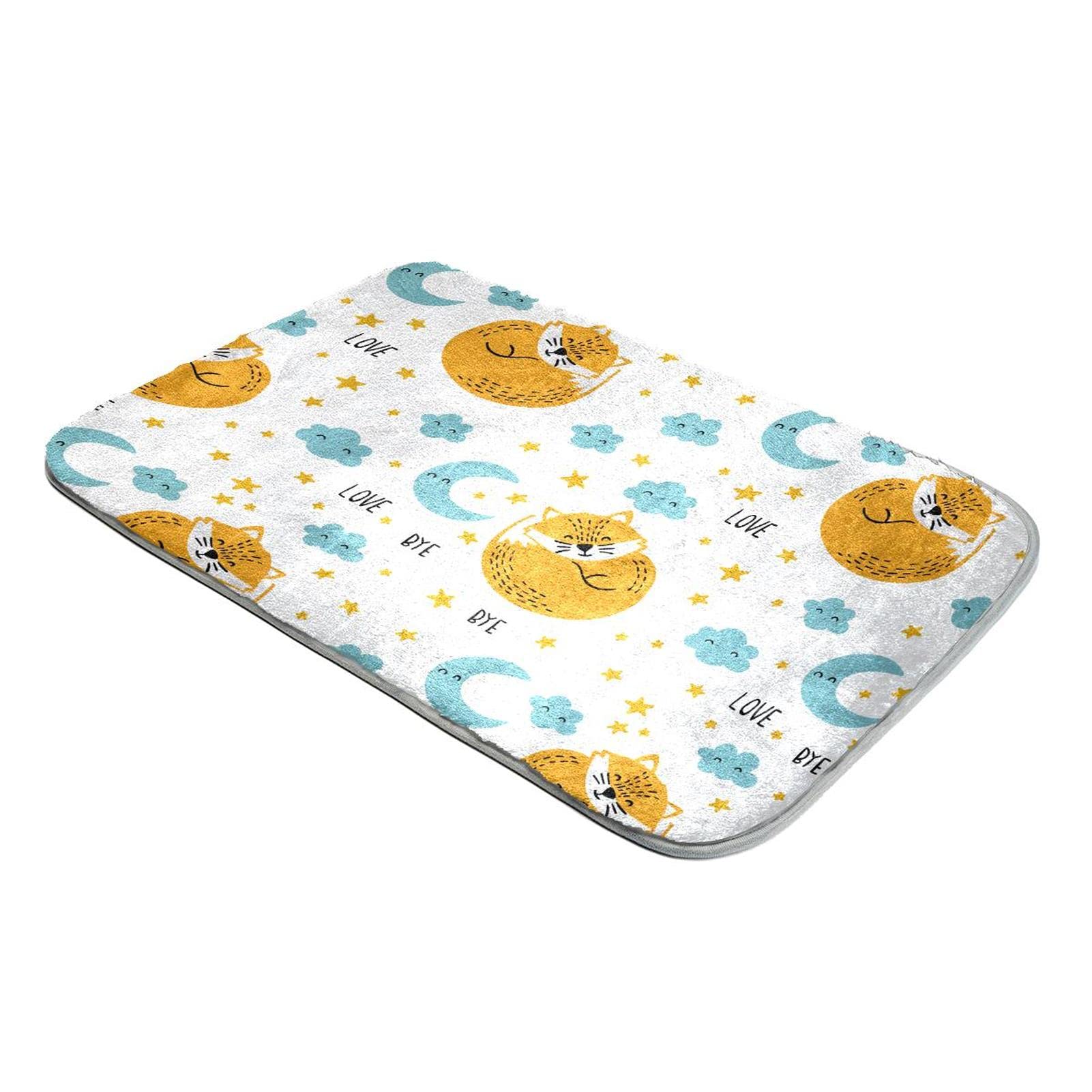 Tapis à poils longs motif renard et lune en fausse fourrure pour chambre d'enfant