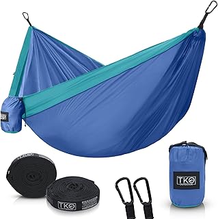 TKO Outdoor Double Camping Hammock - Portable Hammocks with Hanging Ropes | Lightweight Parachute Tree Hammock Tent for Ba...