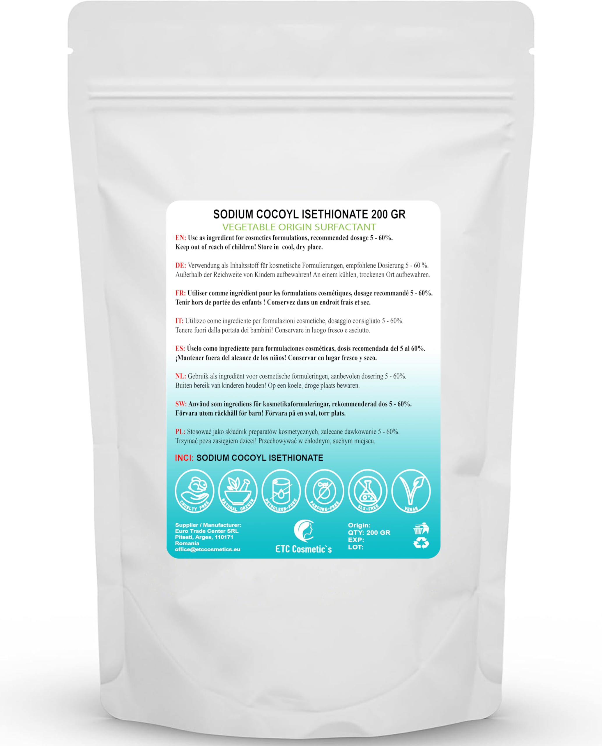 Sodium cocoyl isethionate SCI - 200 Gr - Used in Various Bath preparations, Suitable for Sensitive Skin (200 Gr) - Image 2