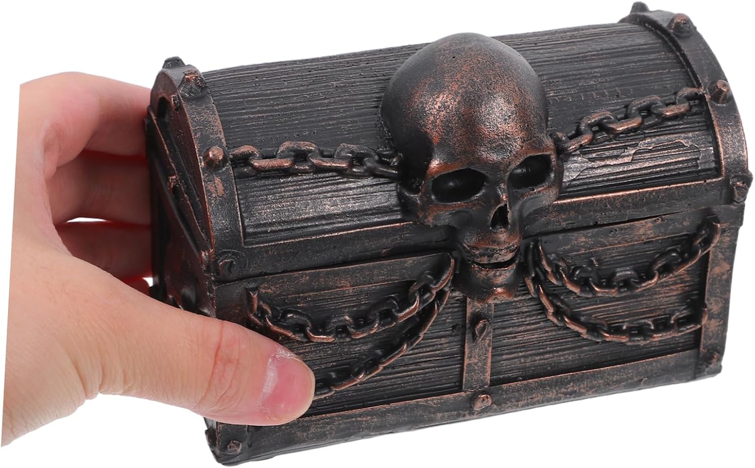 Garneck Skull Jewelry Display Box Pirate Theme Treasure Chest Organizer with Lid for Halloween Decor Portable Resin Keepsake Storage for Jewelry and Trinkets Compact Desktop Decoration