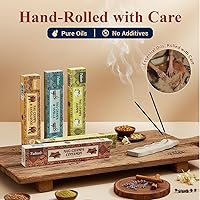 Vista 4 de Tulasi Nag Champa - Varitas de incienso surtidas/paquete variado – 180 varillas enrolladas a mano, 12 aromas naturales Sándalo, lavanda, vainilla