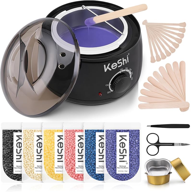 Kit de cera KeShi, calentador de cera sin dolor para depilación con 6 bolsas de frijoles de cera dura para cuerpo completo, piernas, cara, cejas y bikini, ideal tanto para mujeres como para hombres