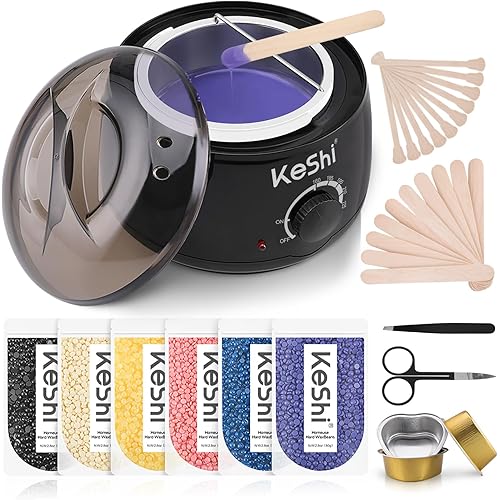 KeShi Waxing Kit, Painless Hair Removal Wax Warmer with 6 Bags Hard Wax Beans for Full Body, Legs, Face, Eyebrows & Bikini— Ideal for Both Women & Men
