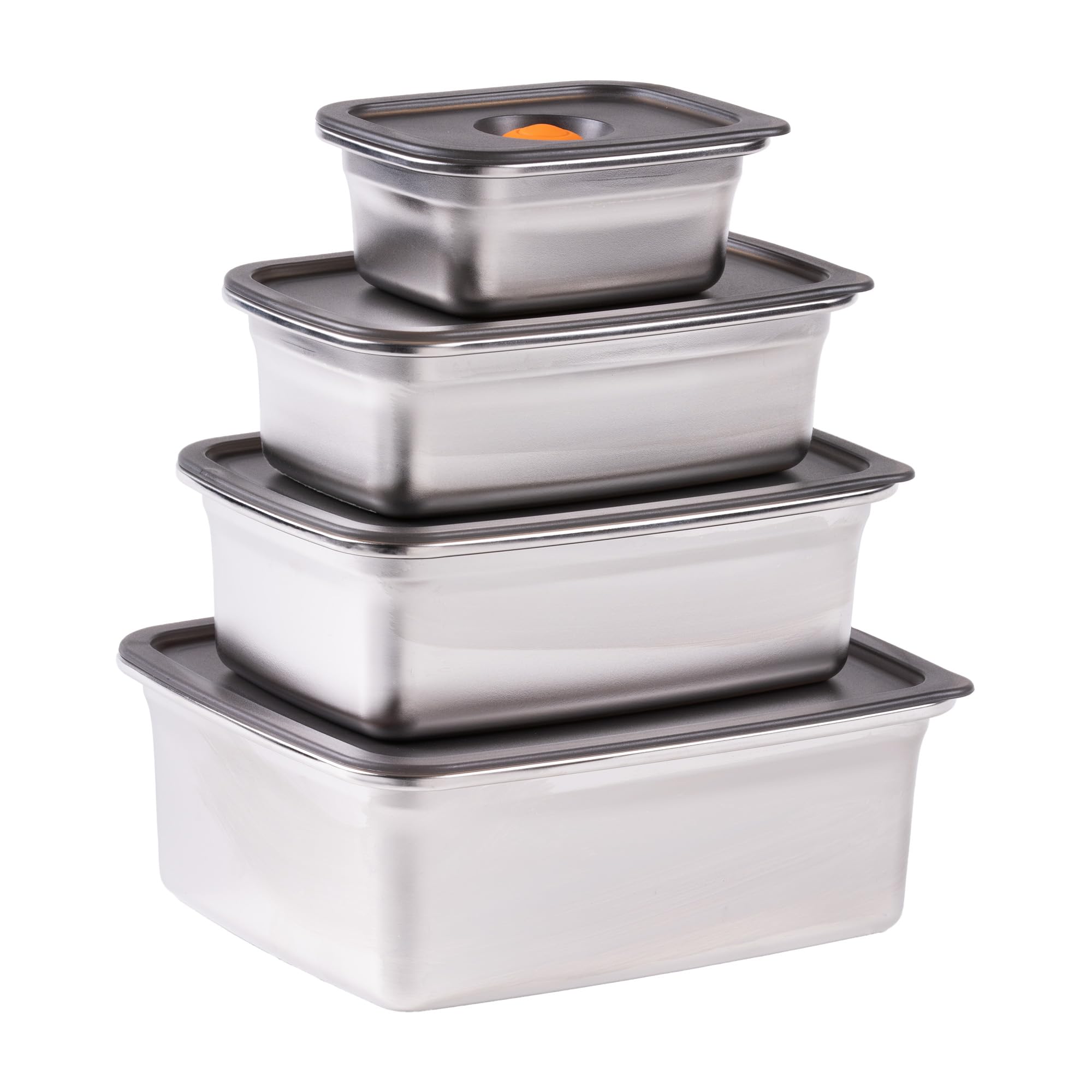 STONELINE Boîte Alimentaire Hermétique Sous Vide en Acier Inoxydable, Lot 300/700/1.200/2.300 ml, compatible au Micro-ondes Four Congélateur, Boîte de Conservation Récipient Alimentaire avec Couvercle