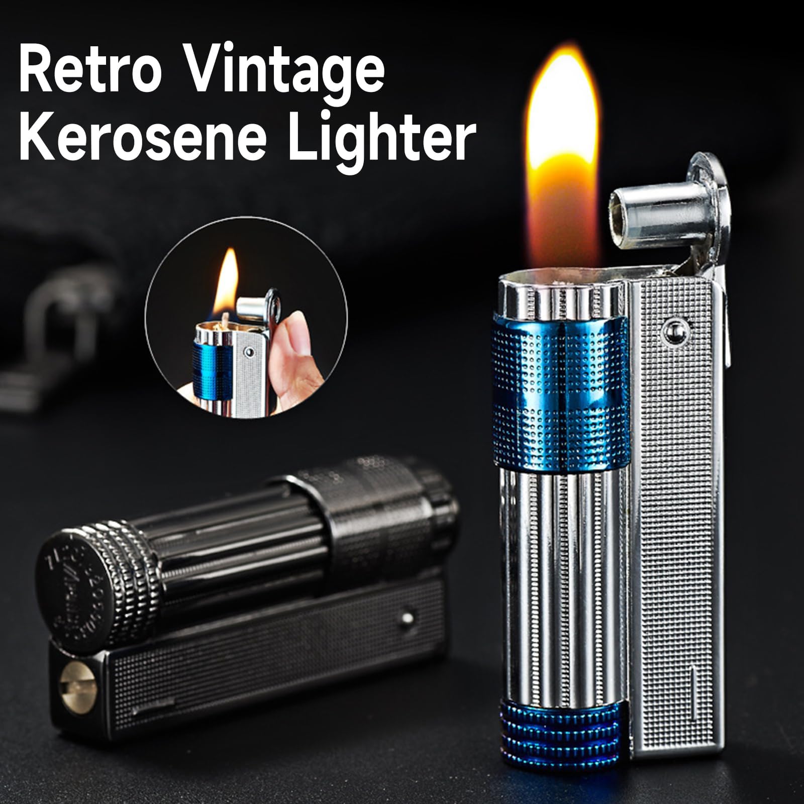 Retro Vintage Kerosene Lighter, Vintage Trench Lighter, Portable Retro Refillable Kerosene Lighters, Metal Soft Flame Lighters for Collection Decorative Unique Gift