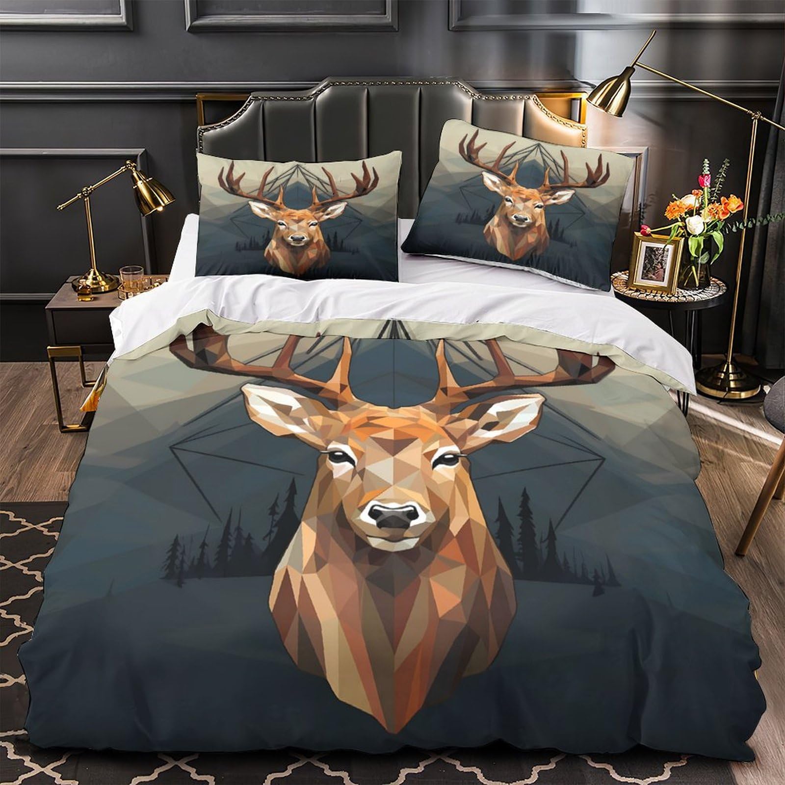 Housse de couette 135x200 cerf lit simple ado avec fermeture éclair zippée