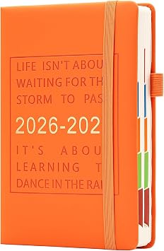 2026-2027 Diary A5 Page a Day from July 2026 to June 2027,Mid Year Daily Planner with Colorful Monthly Tabs,Hardcover Academic Diary 2026-2027 with Inner Pocket,Bookmark Orange