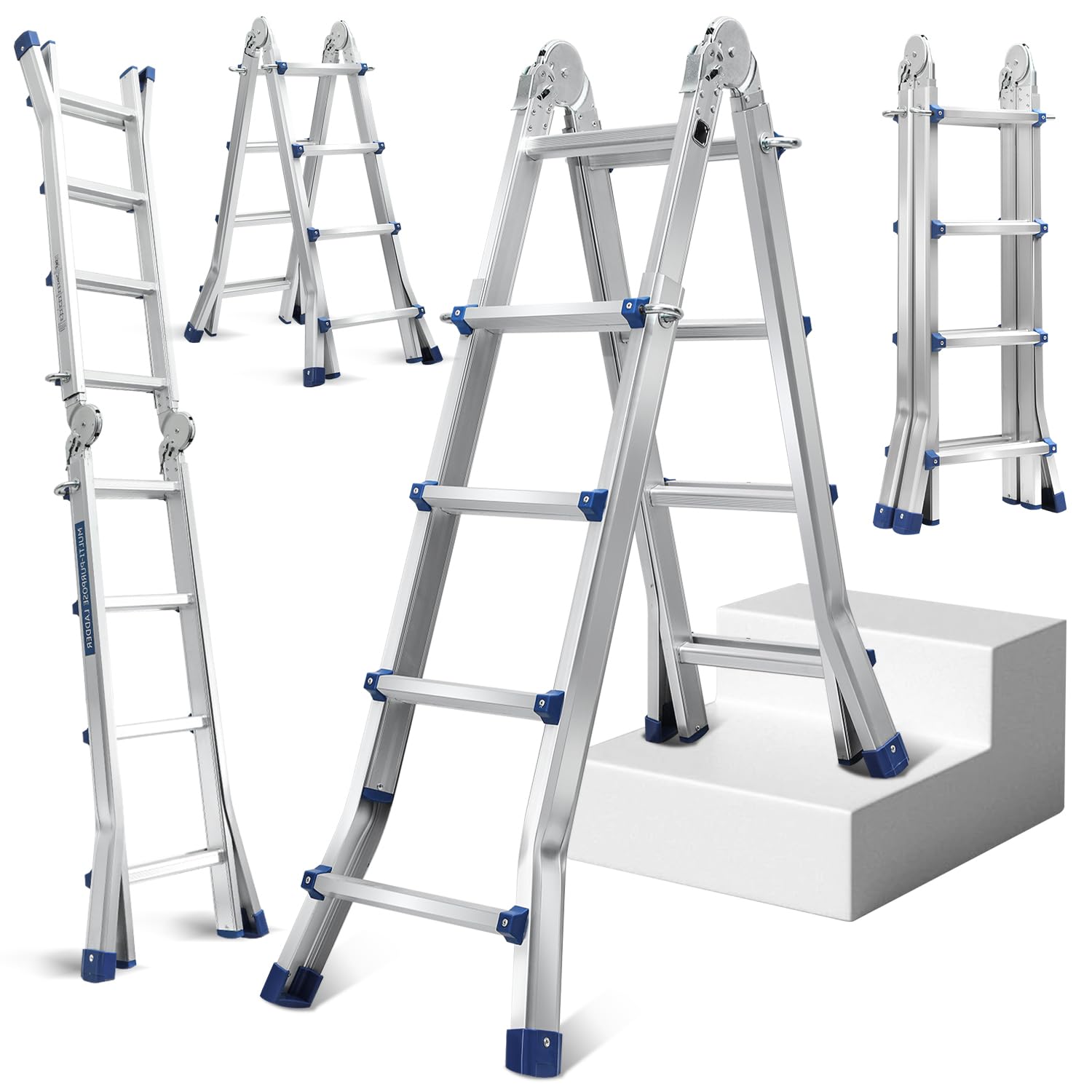 Daromigo Scala telescopica multifunzione, scala 3 in 1, 402 cm, 4 x 4 pioli, scaletta pieghevole, portata massima 150 kg, scala a scorrimento
