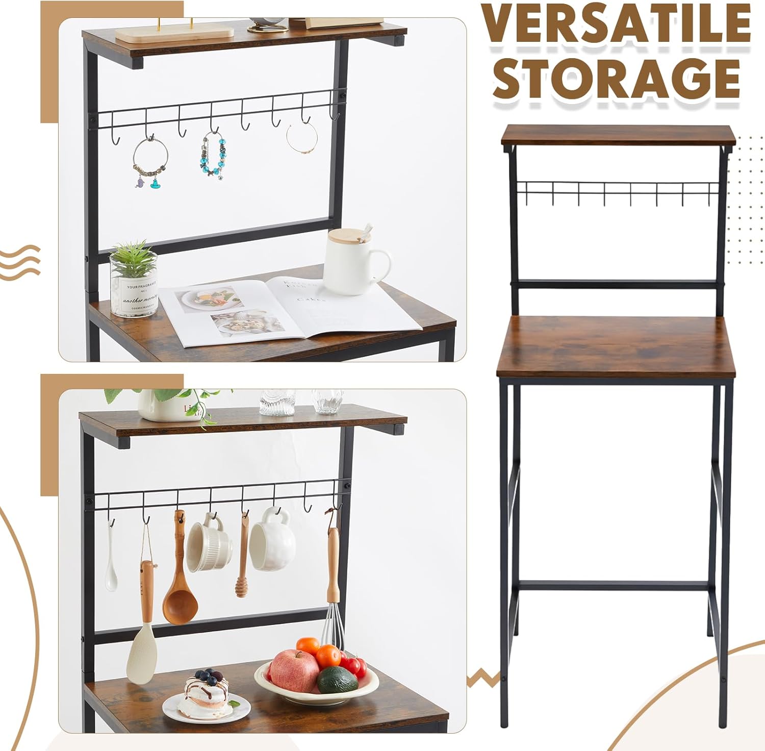 2-Tier Mini Fridge Cabinet with Storage Mini Fridge and Microwave Stand Shelf, Kitchen Microwave Stand Baker Rack, Utility Storage Shelf for Home Dorm Kitchen Saving, Rustic Brown