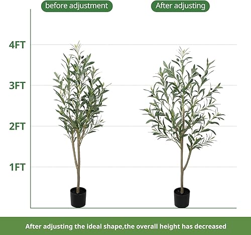Miniatura 8 de Árbol de olivo artificial, planta falsa de 4 pies de alto con maceta de plástico para decoración de oficina y hogar, planta artificial decorativa