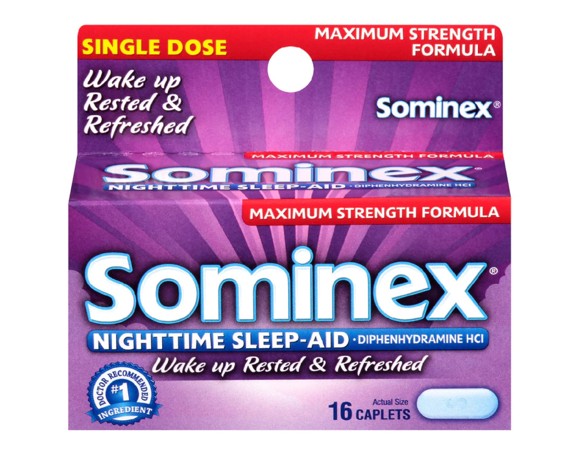 Nighttime Sleep-Aid Caplets, Maximum Strength, 16 ea by Sominex