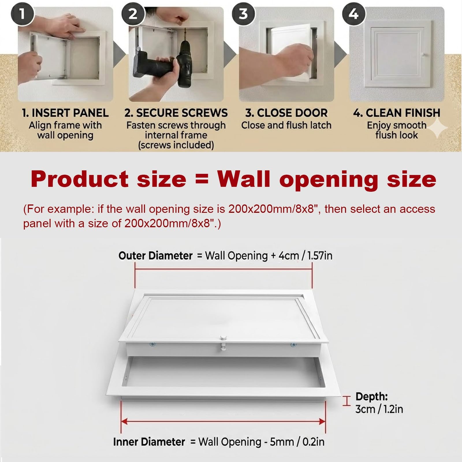 Sportello Ispezione Pannello di Accesso in AcciaioAlluminio，Porta di Accesso al Soffitto del Sottotetto，Coperchio per Fori Nel Muro Che Nasconde per Sistemi di Condotti Idraulici(Bianca,300x550 mm)
