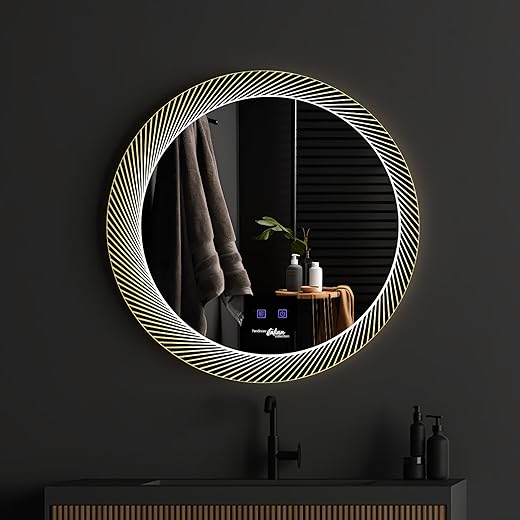 Hindware Italian Collection Round LED Mirror | 780mm Frame Outer Diameter with 640mm Mirror Diameter | Touch Display | Def