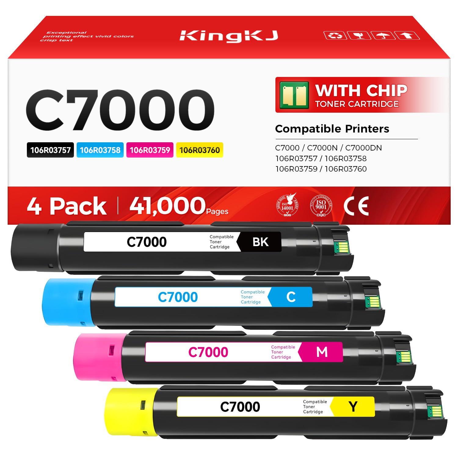 VersaLink C7000 High Capacity Toner Cartridge 4-Pack Replacement for Xerox 106R03757 106R03758 106R03759 106R03760 Compatible for Xerox VersaLink C7000 C7000N C7000DN Printer Black Cyan Magenta Yellow