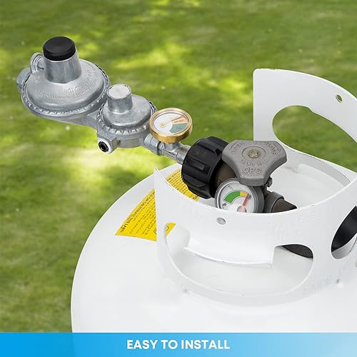 Miniatura 6 de Stanbroil Regulador de propano de 2 etapas con manómetro, estándar 3/8 hembra NPT y QCC1, estilo vertical, reguladores de gas LP para vehículos